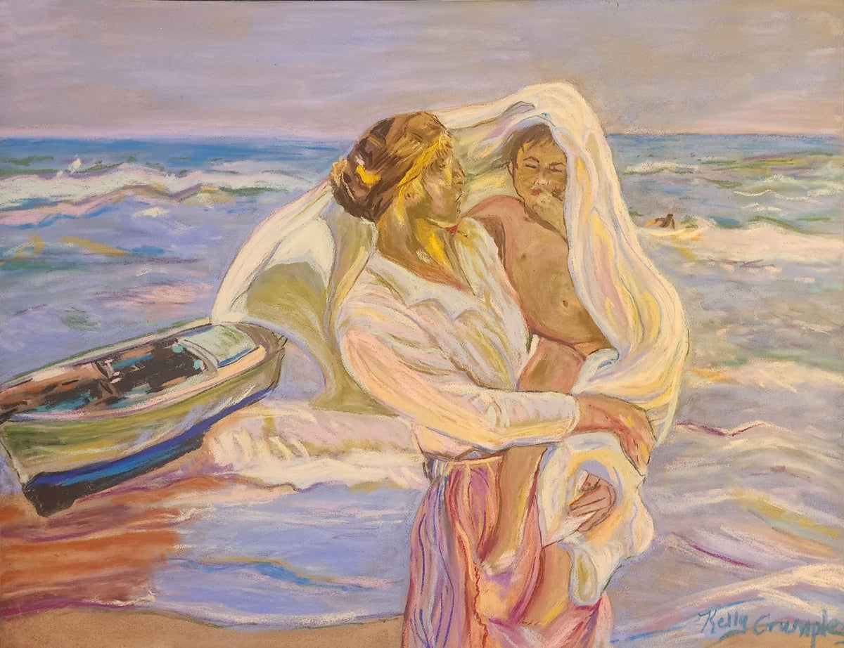 After Bathing, Valencia, Original Pastel Painting by Kelly Crumpley